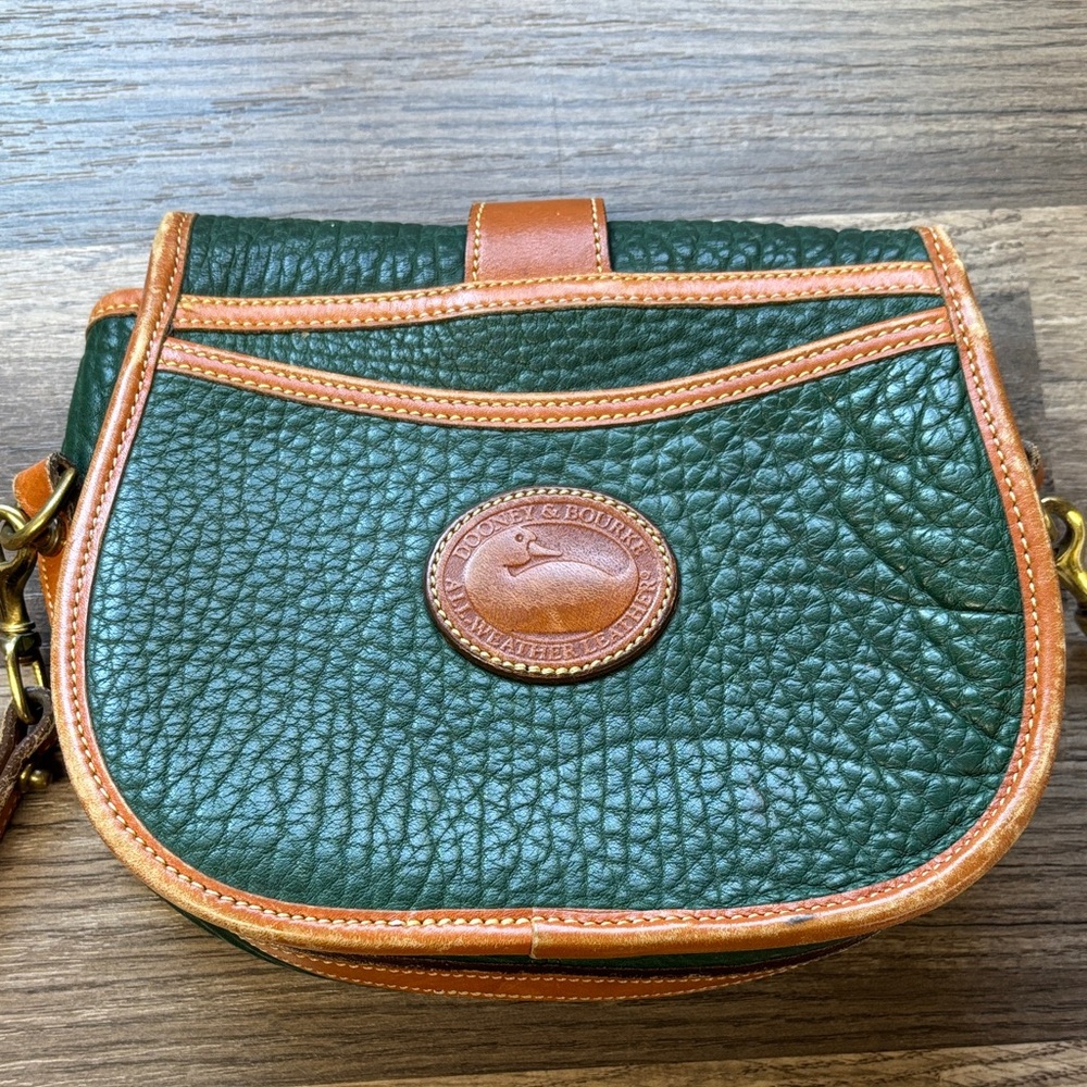 Dooney & Bourke Dark Green Pebbled Leather Crossbody with Tan Trim